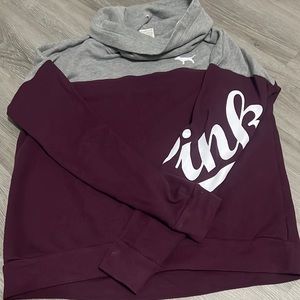 Victoria’s Secret Maroon and Grey Cowl Neck sweatshirt with PINK logo